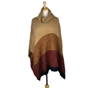 Vince Camuto Poncho Sweater Womens One Size Brown Colorblock Turtleneck